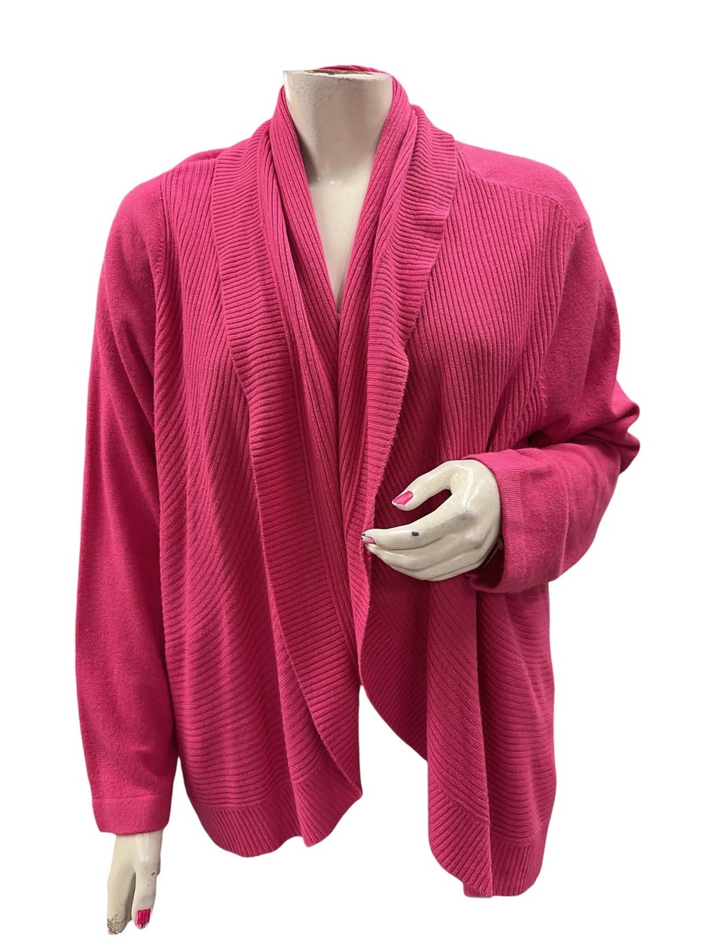 Jones & Co Open-Front Shawl Collar Cardigan in Fuchsia Size 3X
